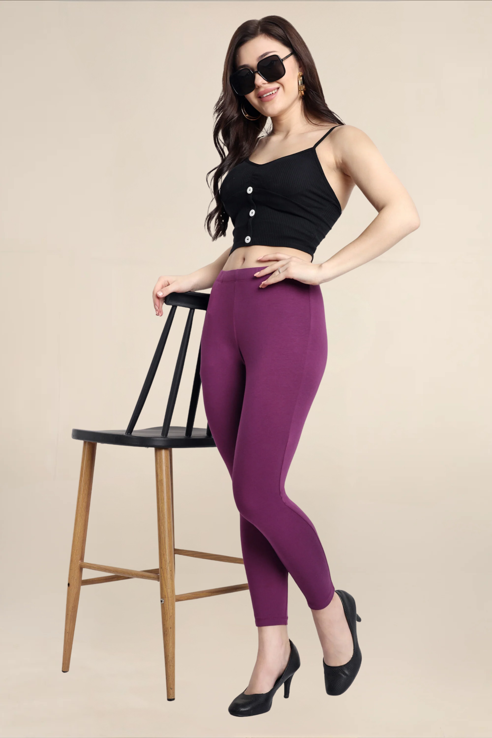 WOMENS DARK VIOLET ANKLE LENGTH POCKET LEGGING