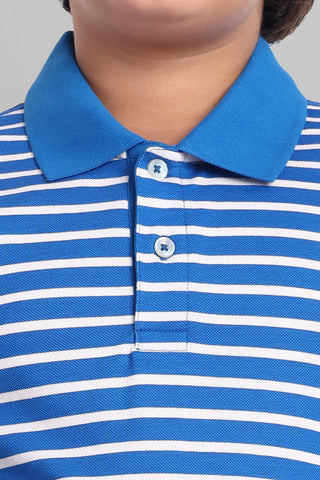 Boys Classic Cotton Polo T-Shirt with Stripes Blue