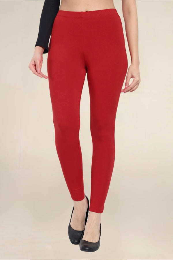 Women Dark Red Regular Pocket Legging