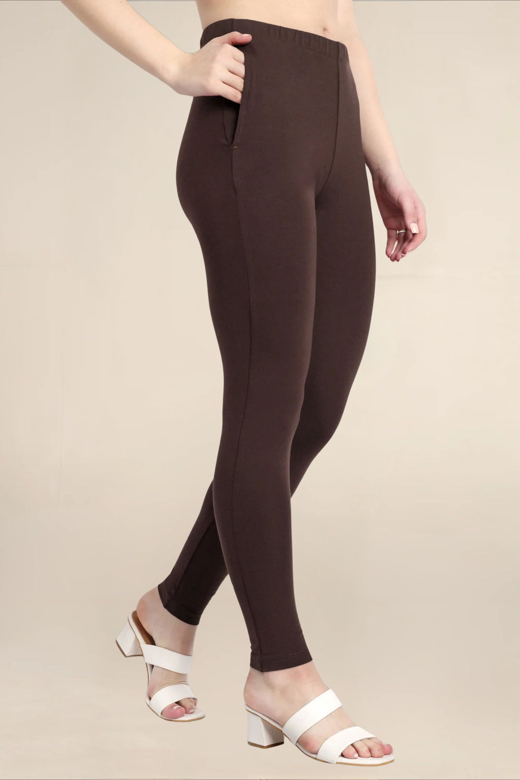 WOMENS DEEP BROWN REGULAR LENGTH POCKET LEGGING