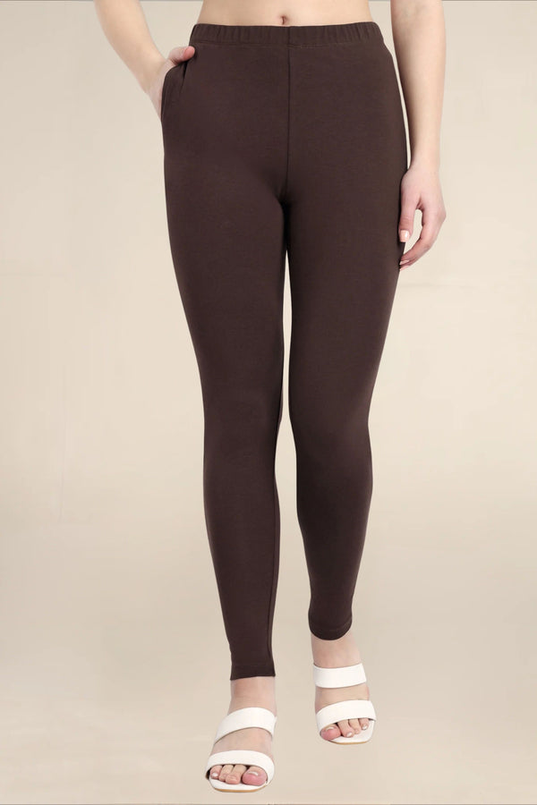 WOMENS DEEP BROWN REGULAR LENGTH POCKET LEGGING