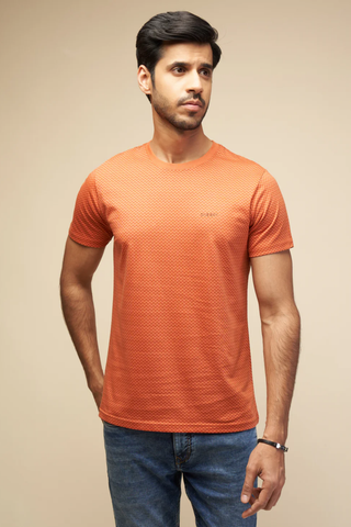 Men Lt Clay Tonal Printed Round Neck T-Shirt