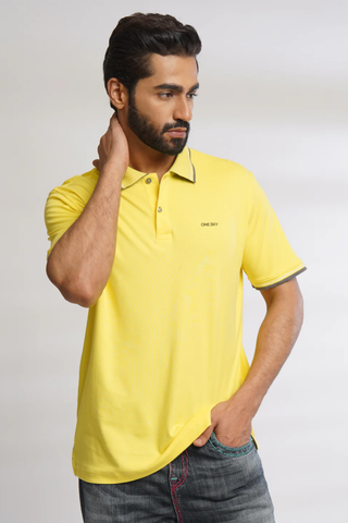 Men Pop Yellow Solid Cotton Polo T-Shirt