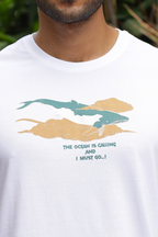 Mens Printed Round Neck White T-Shirt
