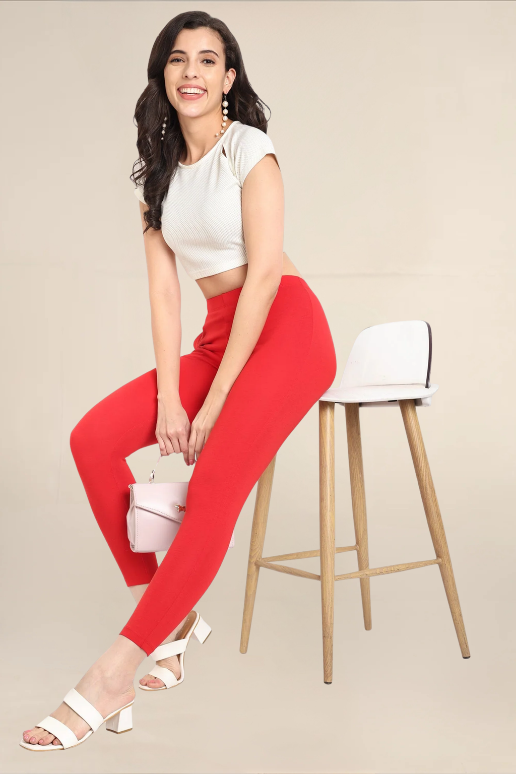 Women Dark Red Ankle Length Legging