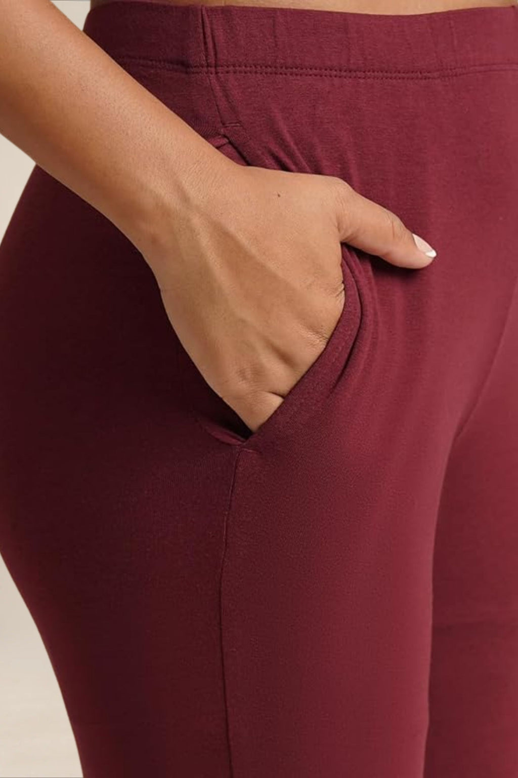 WOMENS BURGUNDY REGULAR LENGTH POCKET LEGGING