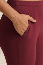 WOMENS BURGUNDY REGULAR LENGTH POCKET LEGGING