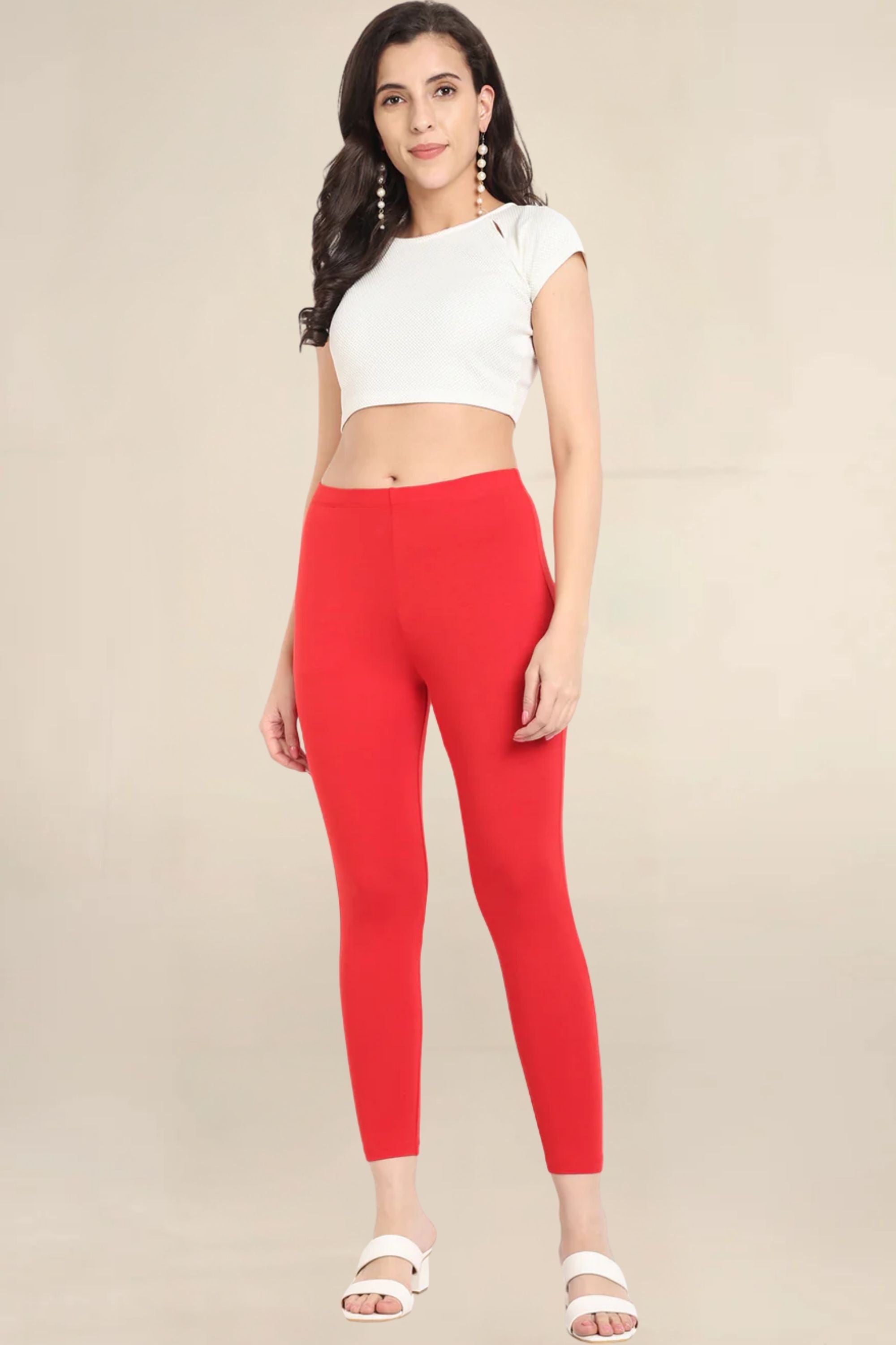 ONE SKY WOMEN RED 2 SOLID LEGGINGS