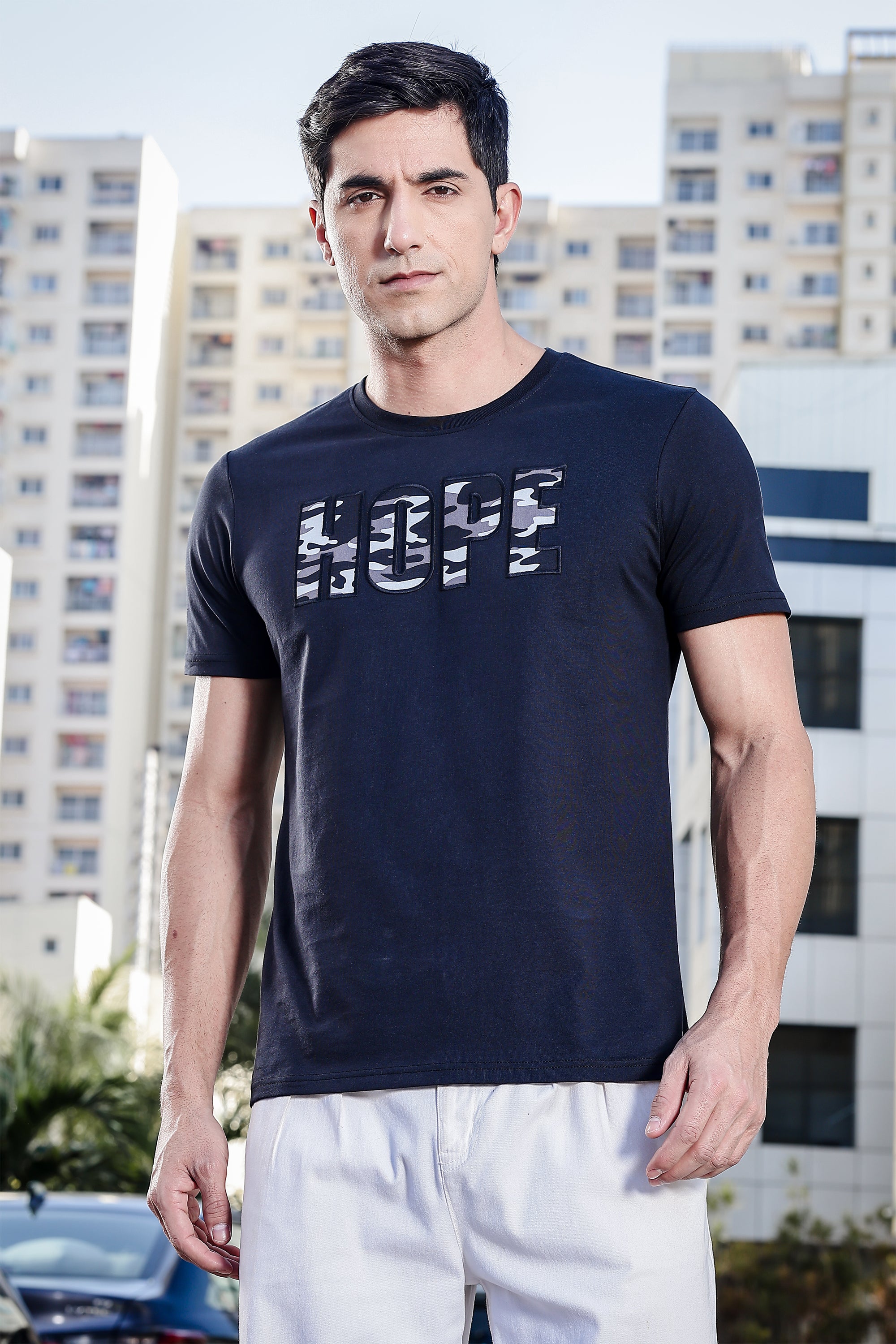 Men's 100% Cotton 'HOPE' Printed Round Neck T-shirt