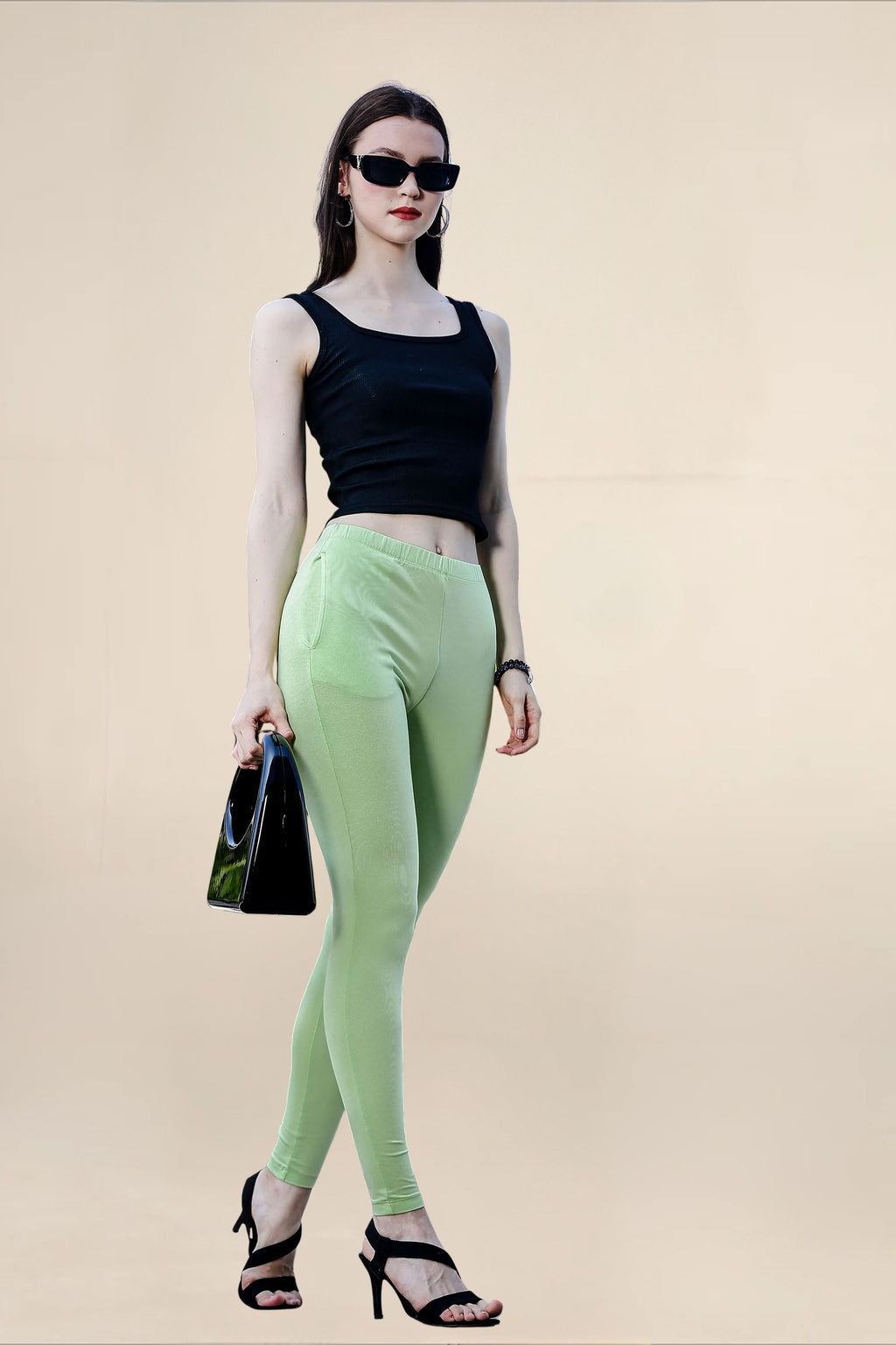 Women Light Green Regular Legging