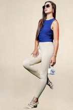 ONE SKY WOMEN BEIGE SOLID LEGGINGS