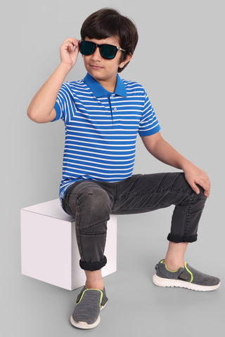 Boys Classic Cotton Polo T-Shirt with Stripes Blue