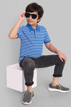 Boys Classic Cotton Polo T-Shirt with Stripes Blue