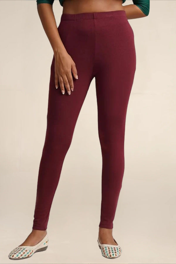 WOMENS BURGUNDY REGULAR LENGTH POCKET LEGGING