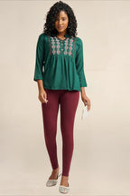 WOMENS BURGUNDY REGULAR LENGTH POCKET LEGGING