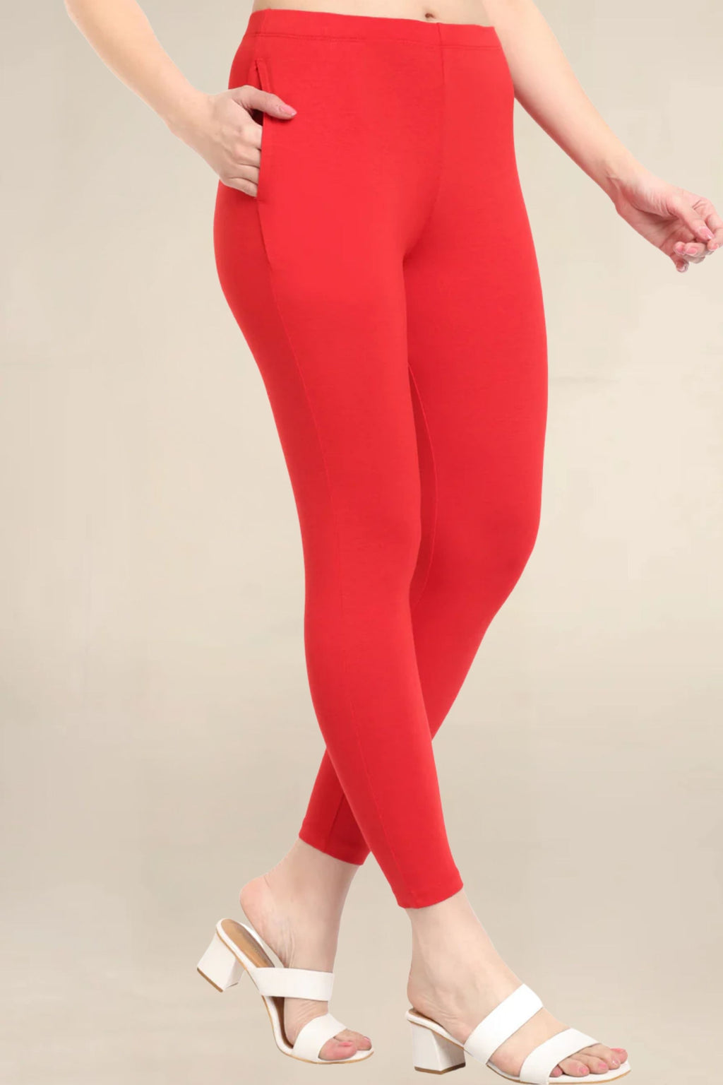 ONE SKY WOMEN RED 2 SOLID LEGGINGS