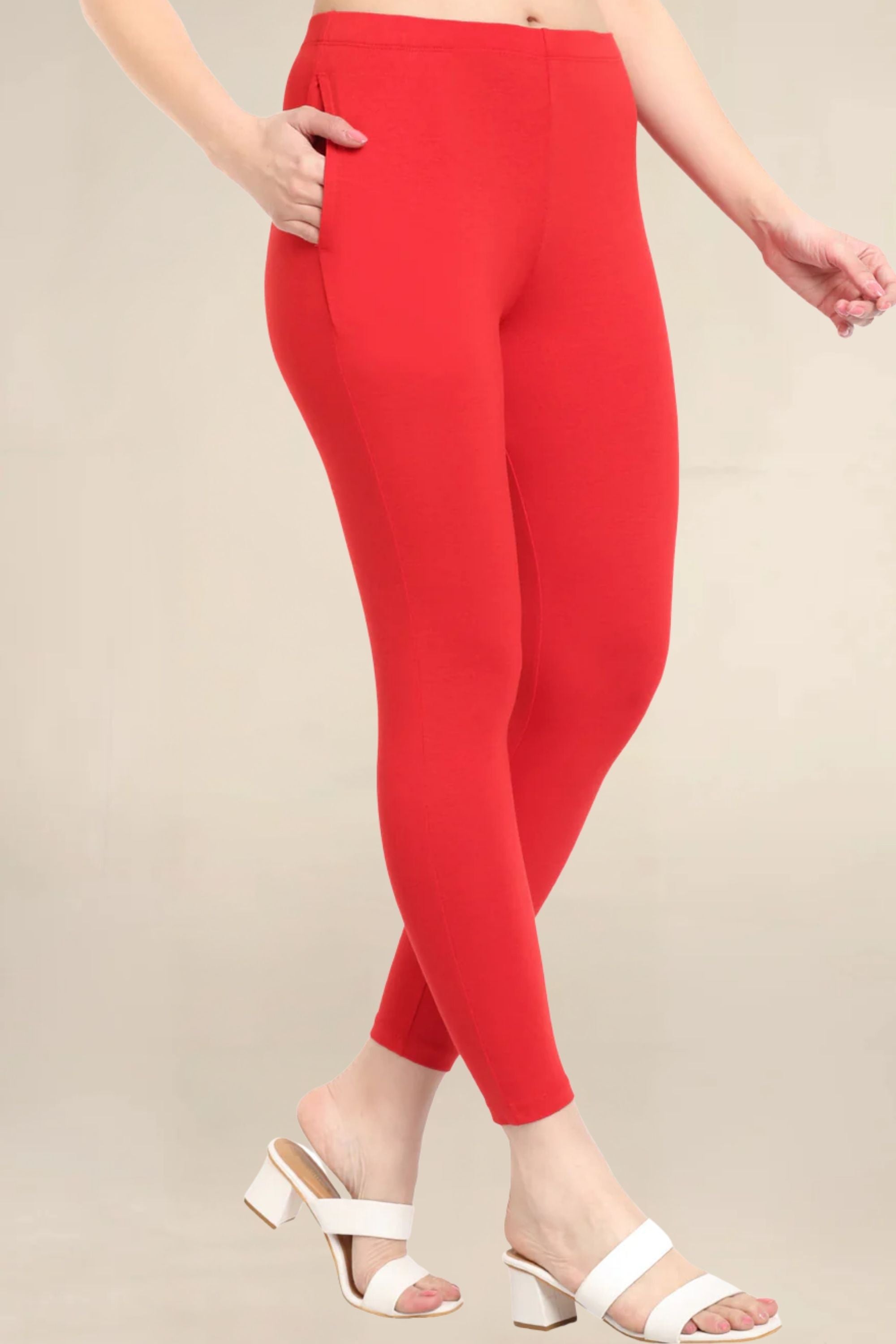 ONE SKY WOMEN RED 2 SOLID LEGGINGS