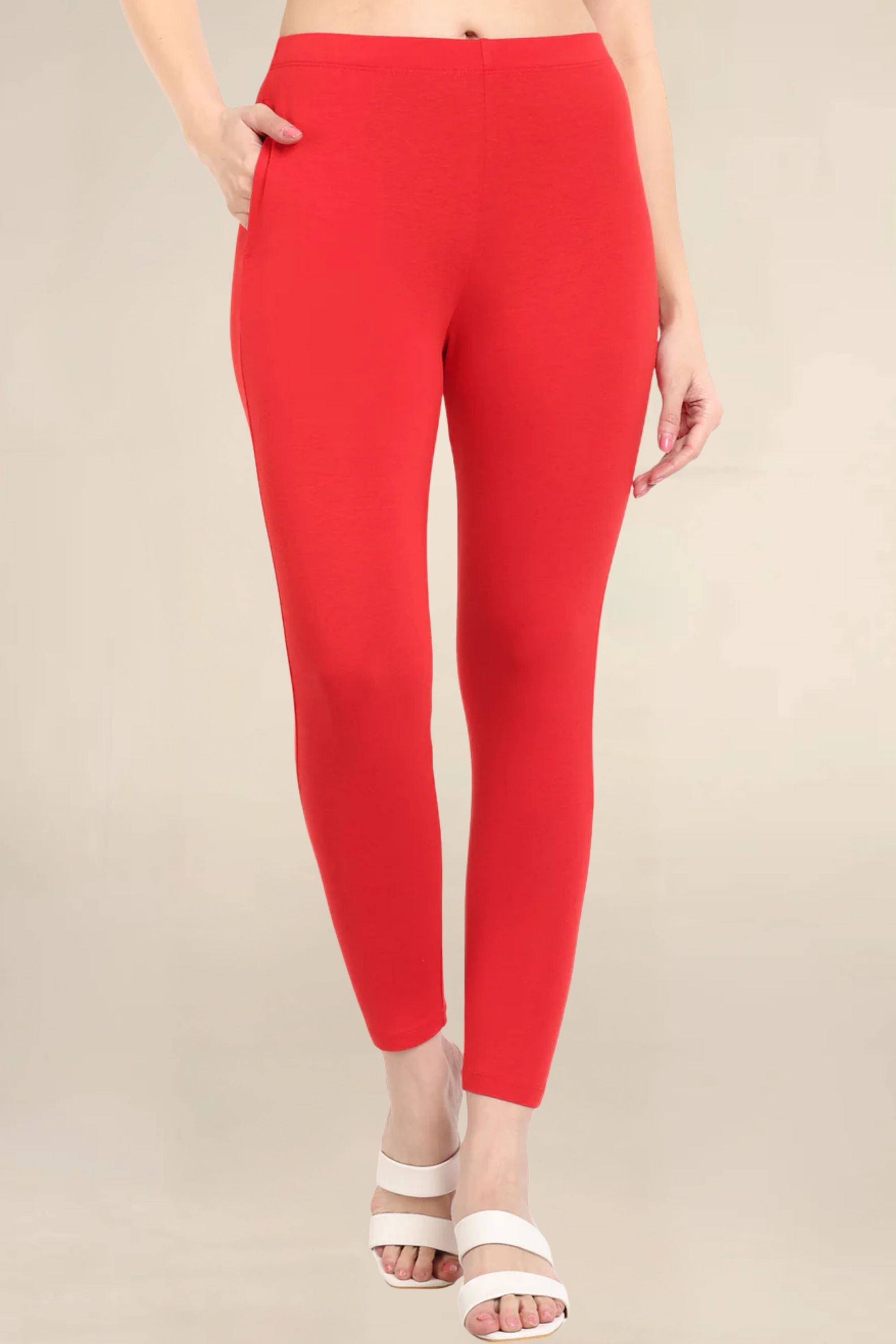 ONE SKY WOMEN RED 2 SOLID LEGGINGS