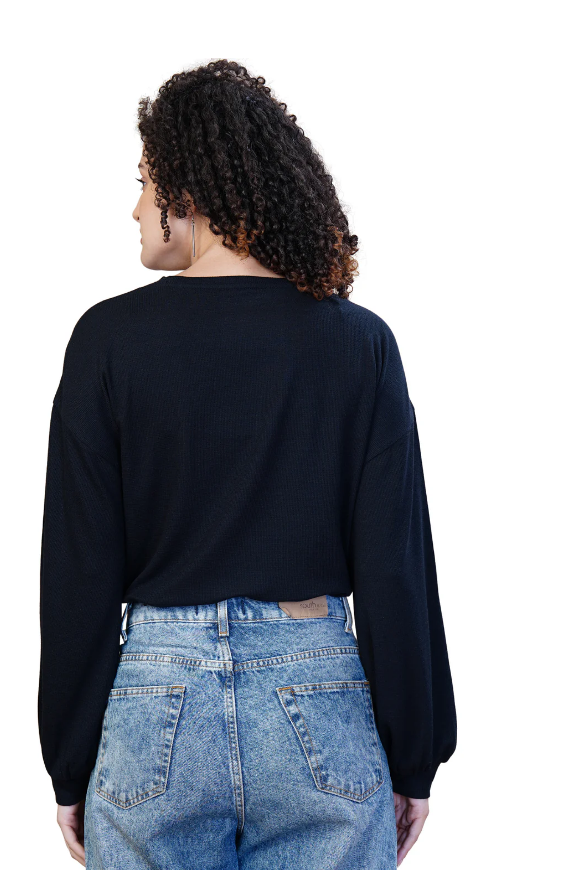 Women Jet Black Trendy Balloon Sleeves Top