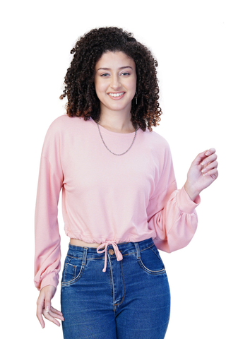 Women Pink Trendy Balloon Sleeves Top