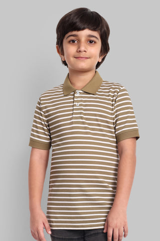 Boys Classic Cotton Polo T-Shirt with Stripes Grey