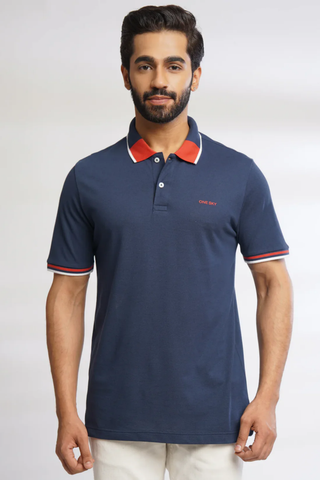 Men Navy Pure Cotton Polo T-Shirt