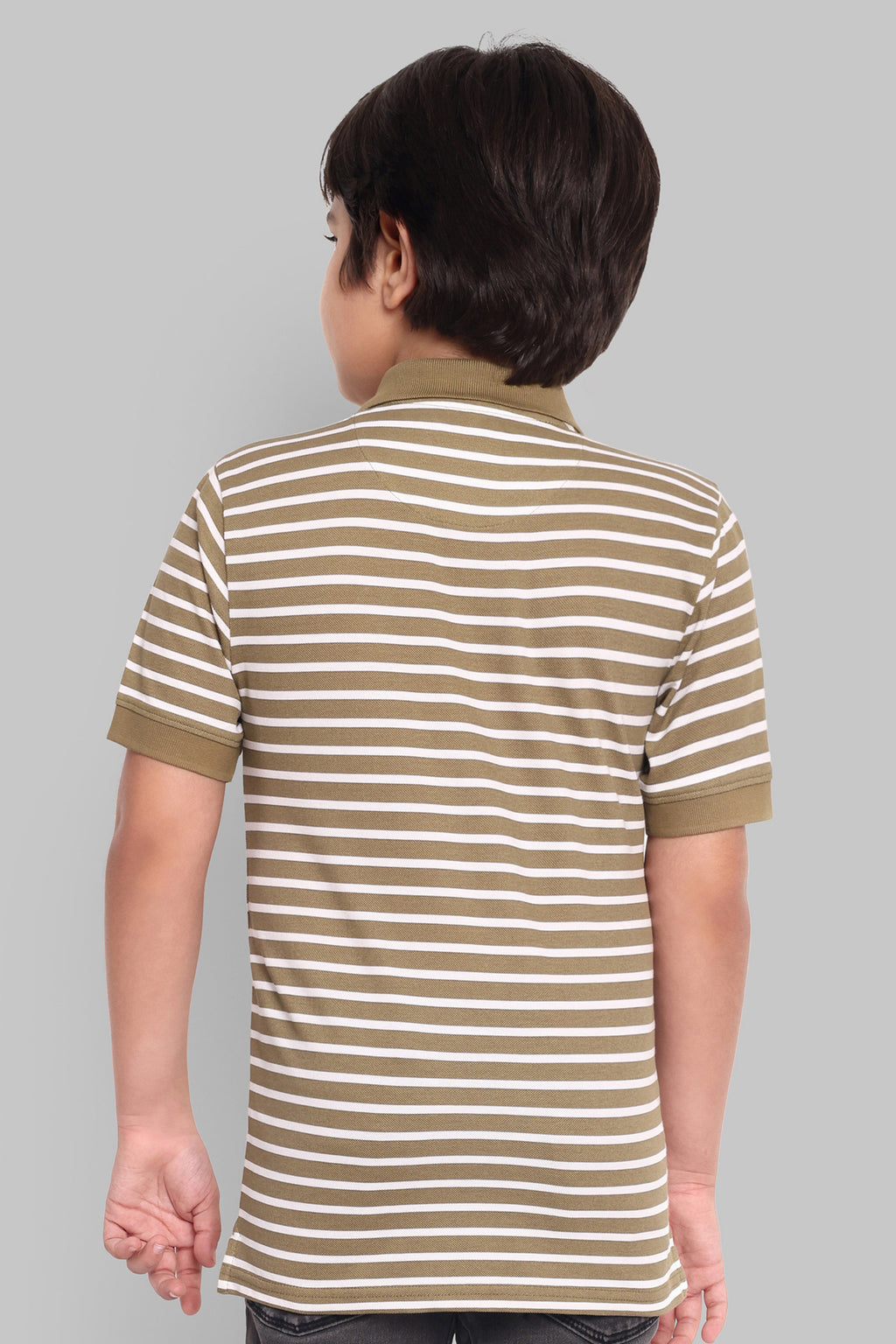 Boys Classic Cotton Polo T-Shirt with Stripes Grey