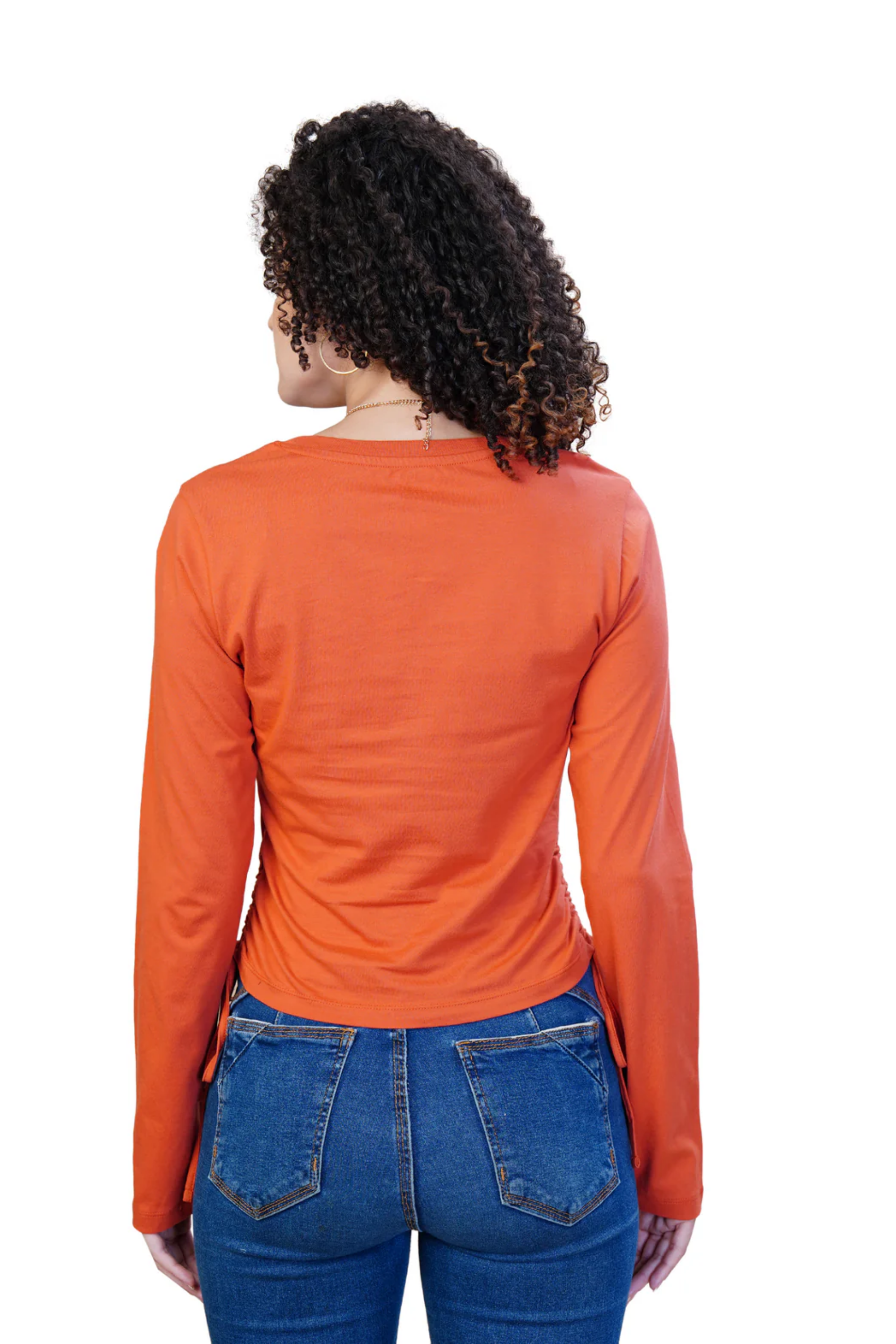 Women Bright Orange Pure Cotton Textured Neckline Top