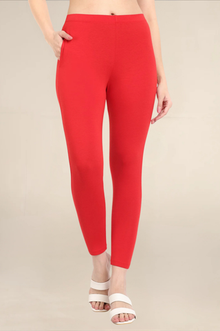 Women Dark Red Ankle Length Legging
