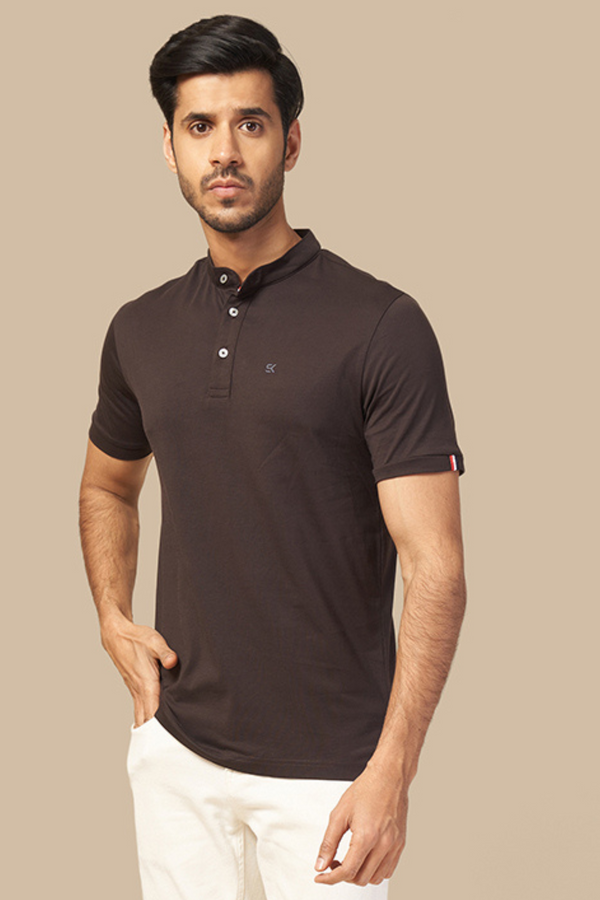 Men Chocolate Henley Polo T-Shirt