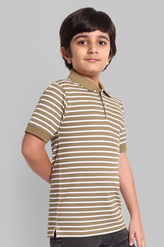 Boys Classic Cotton Polo T-Shirt with Stripes Grey