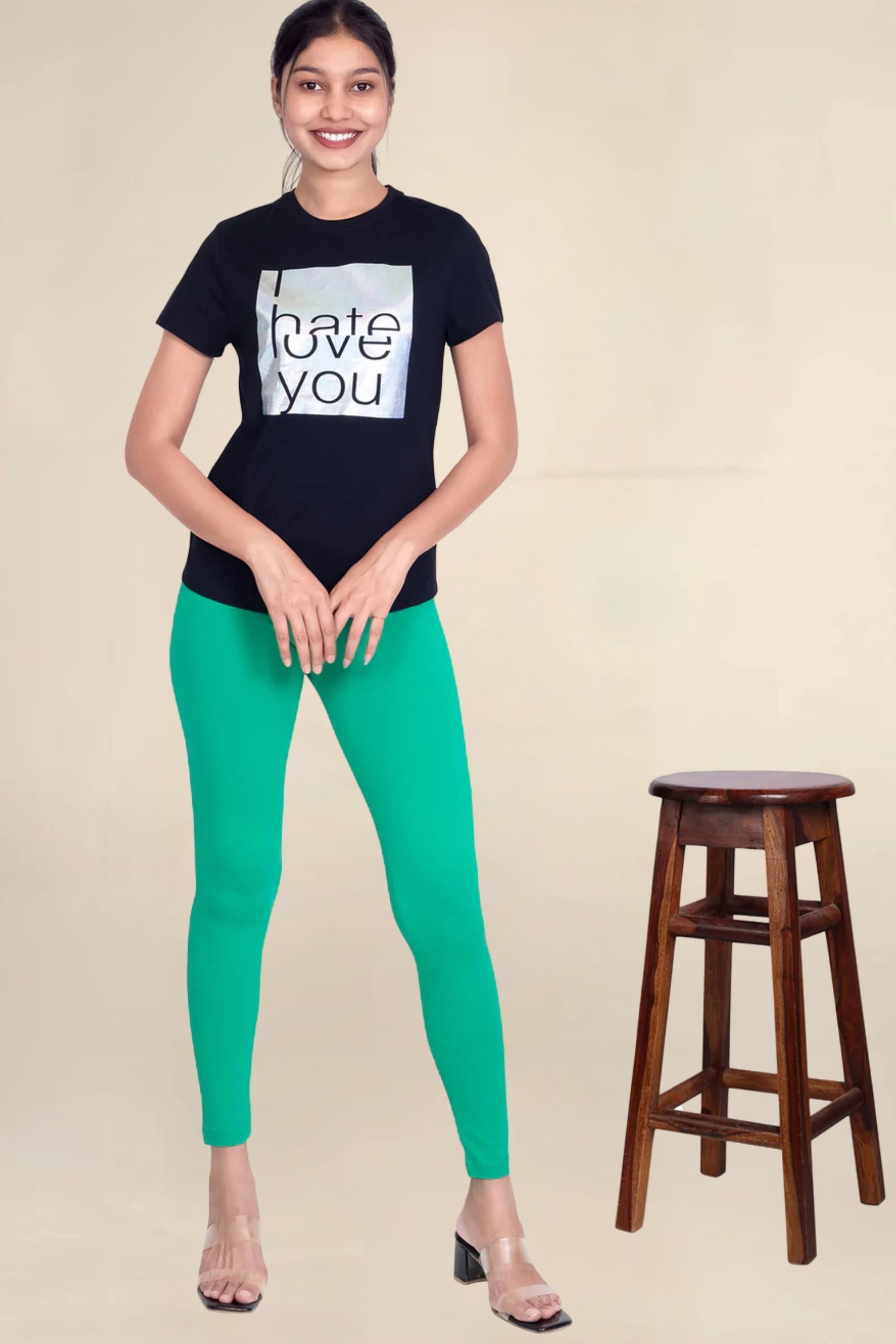 ONE SKY WOMEN SPOT GREEN SOLID LEGGINGS