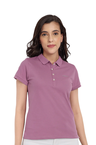 Women Mauve Comfort Cotton Polo T-Shirt