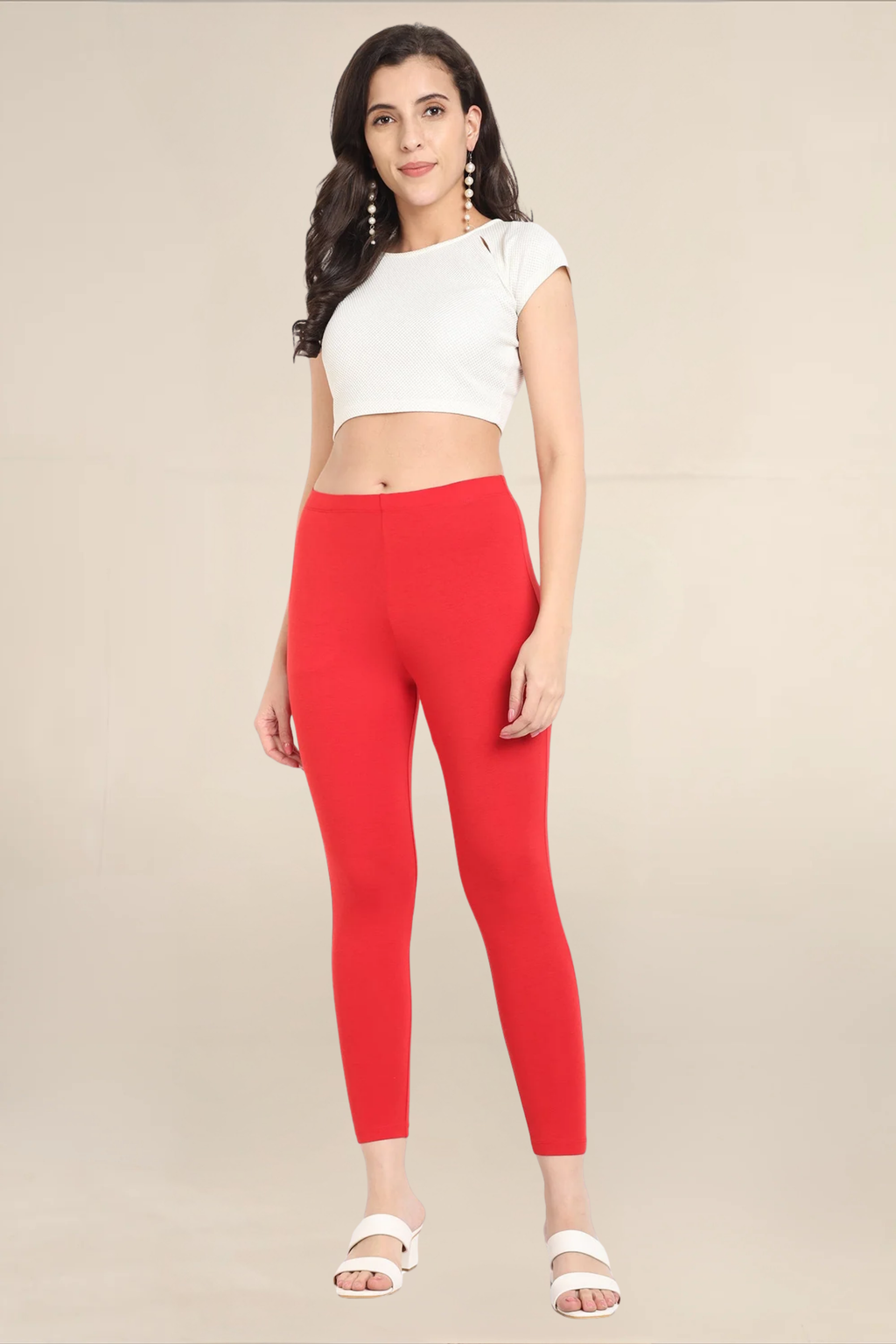 Women Dark Red Ankle Length Legging