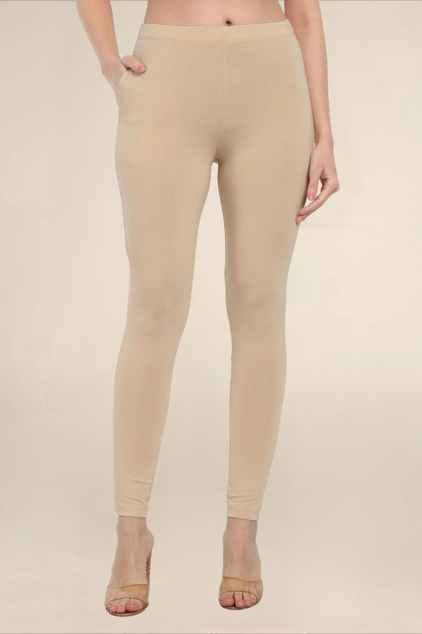 Women Beige Regular Pocket Legging