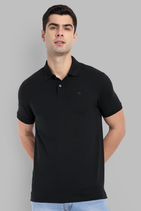 Men Black Checkered Pattern Polo T-Shirt