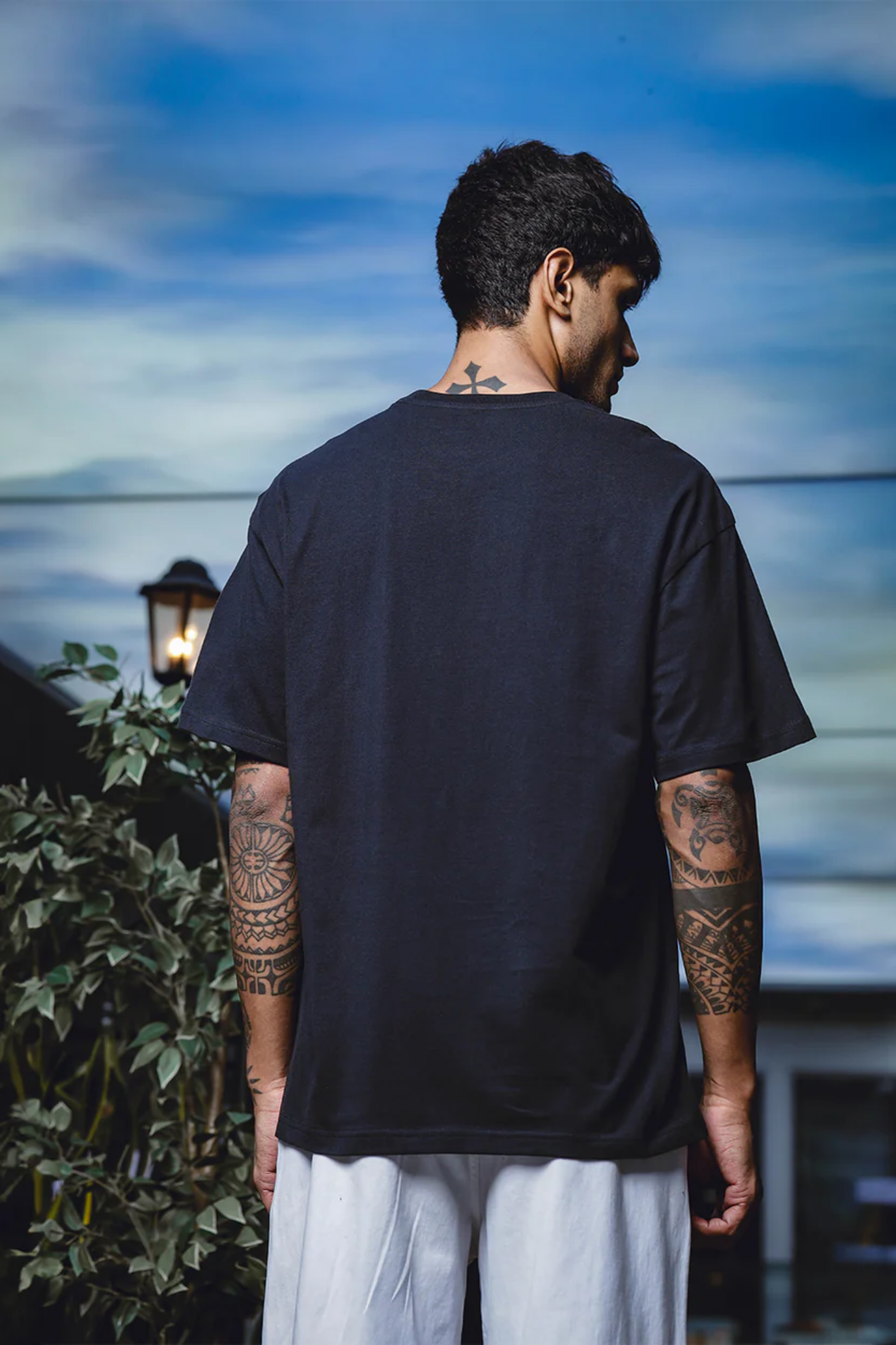 Men's Printed Round Neck Pure Cotton Black Oversize T-Shirt
