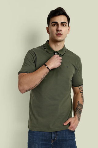 Men Military Olive Tipping Polo T-Shirt