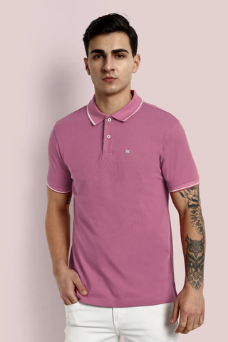 Men Mauve Pink Tipping Polo T-Shirt