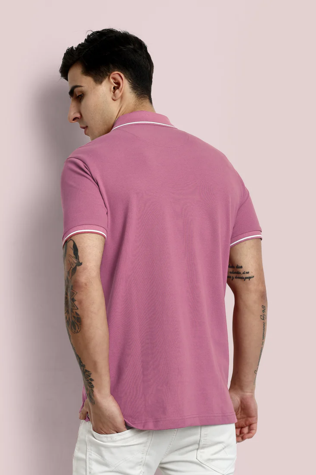 Men Mauve Pink Tipping Polo T-Shirt