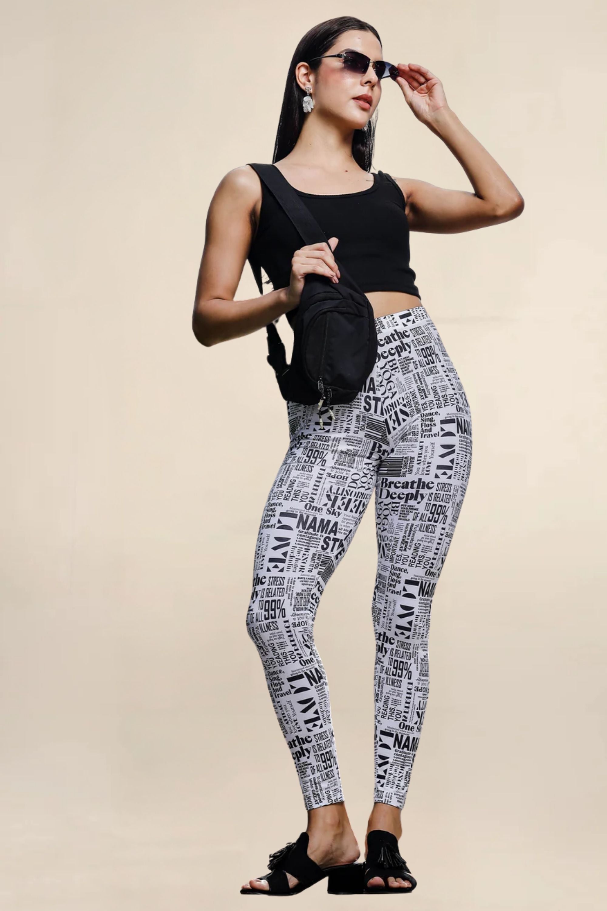 ONE SKY WOMEN WHITE PRINTED LEGGINGS