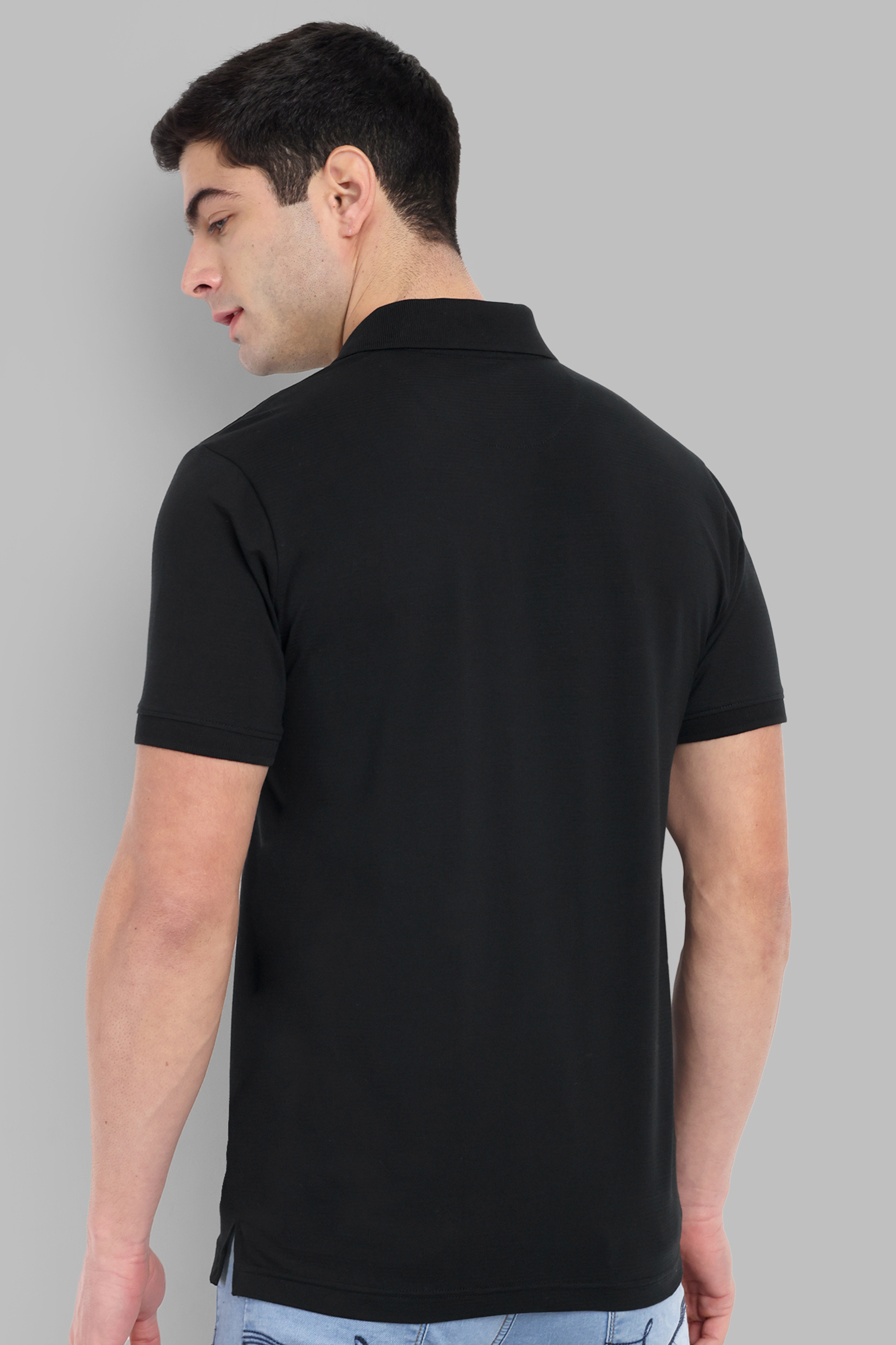 Men Black Checkered Pattern Polo T-Shirt