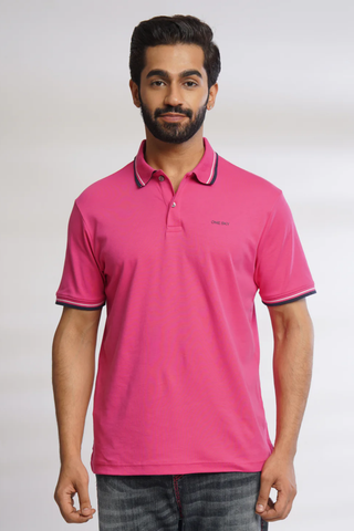 Men Fuchsia Solid Cotton Polo T-Shirt