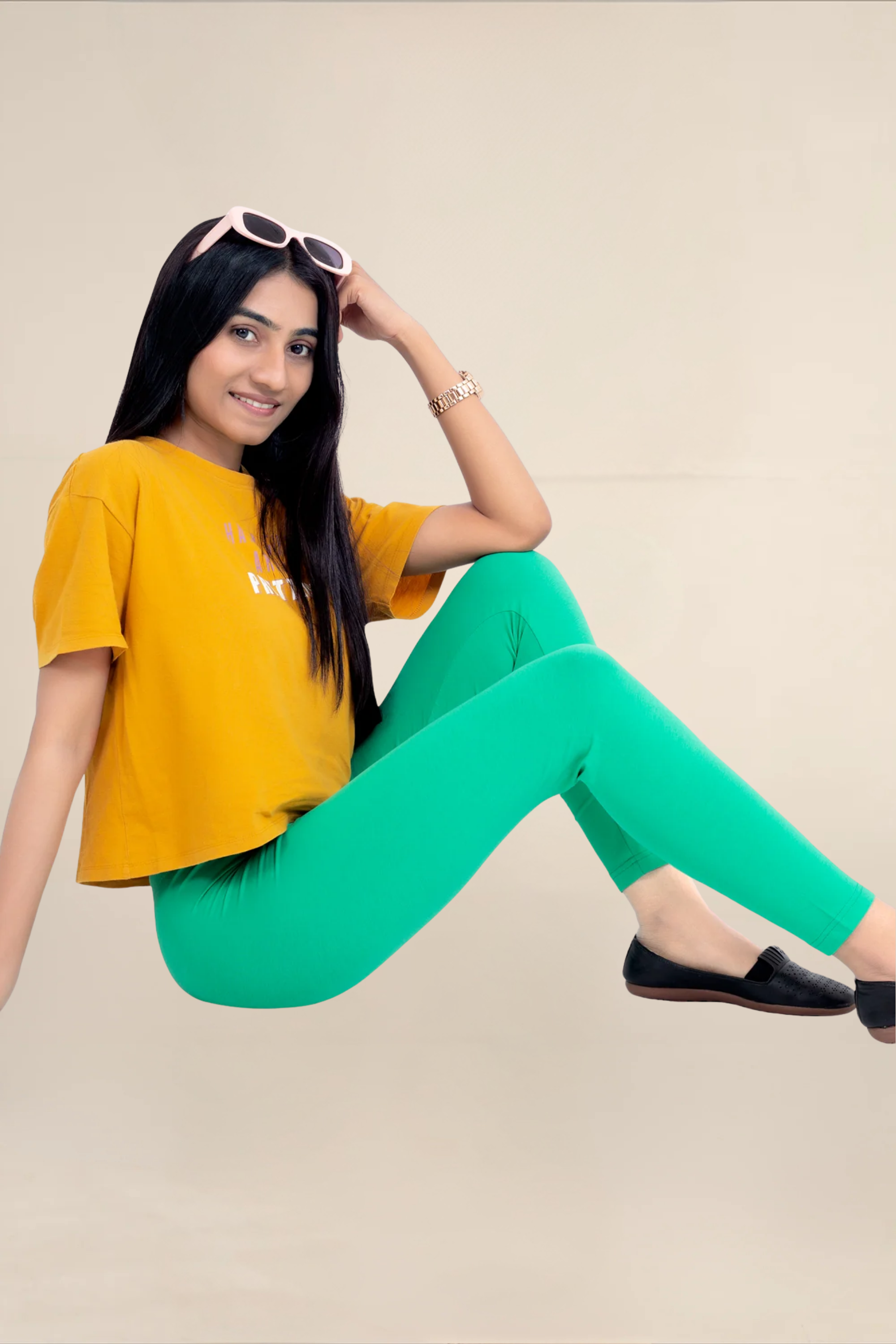 Women Spot Green Ankle Length Legging
