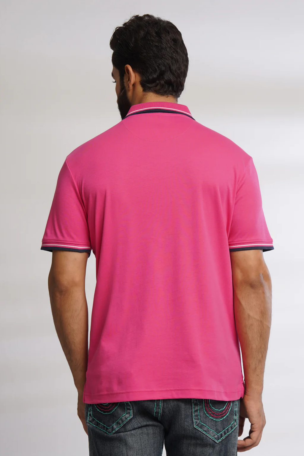 Men Fuchsia Solid Cotton Polo T-Shirt