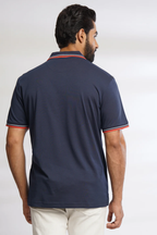 Men Navy Solid Cotton Polo T-Shirt