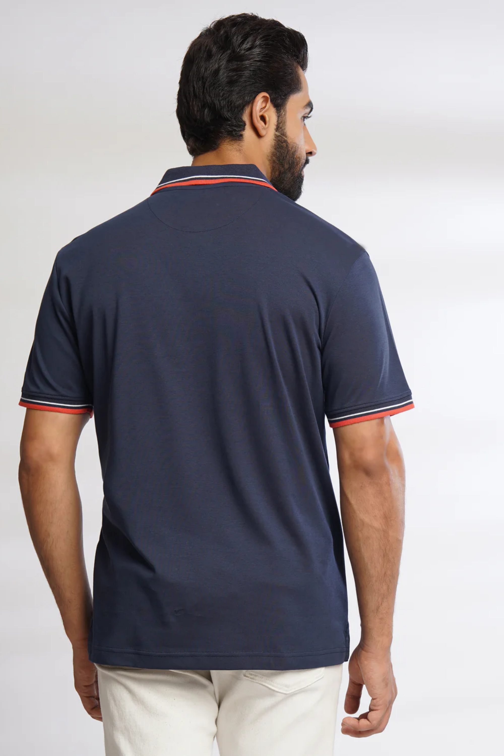 Men Navy Solid Cotton Polo T-Shirt
