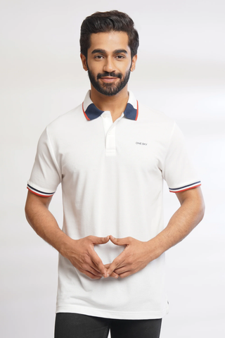 Men White Pure Cotton Polo T-Shirt