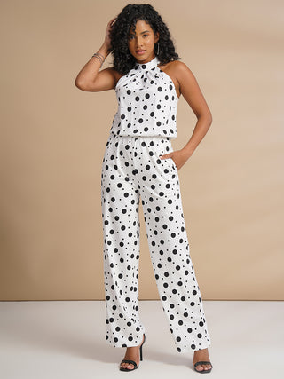 WOMENS BLACK AND WHITE POLKA DOT JUMPSUIT