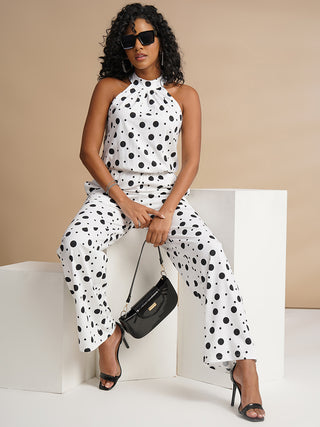 WOMENS BLACK AND WHITE POLKA DOT JUMPSUIT